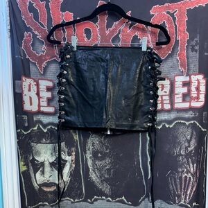 Dolls Kill Widow Black Lace-Up Faux Leather Skirt